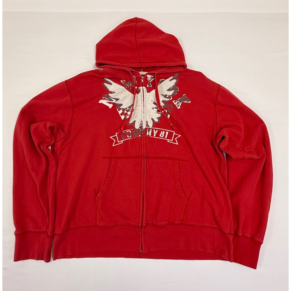 Y2K Company 81 Red Eagle Graphic Full Zip Up Hoodie Men's XX Large Cotton Blend‎